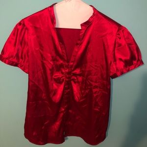 Red Satin Blouse.